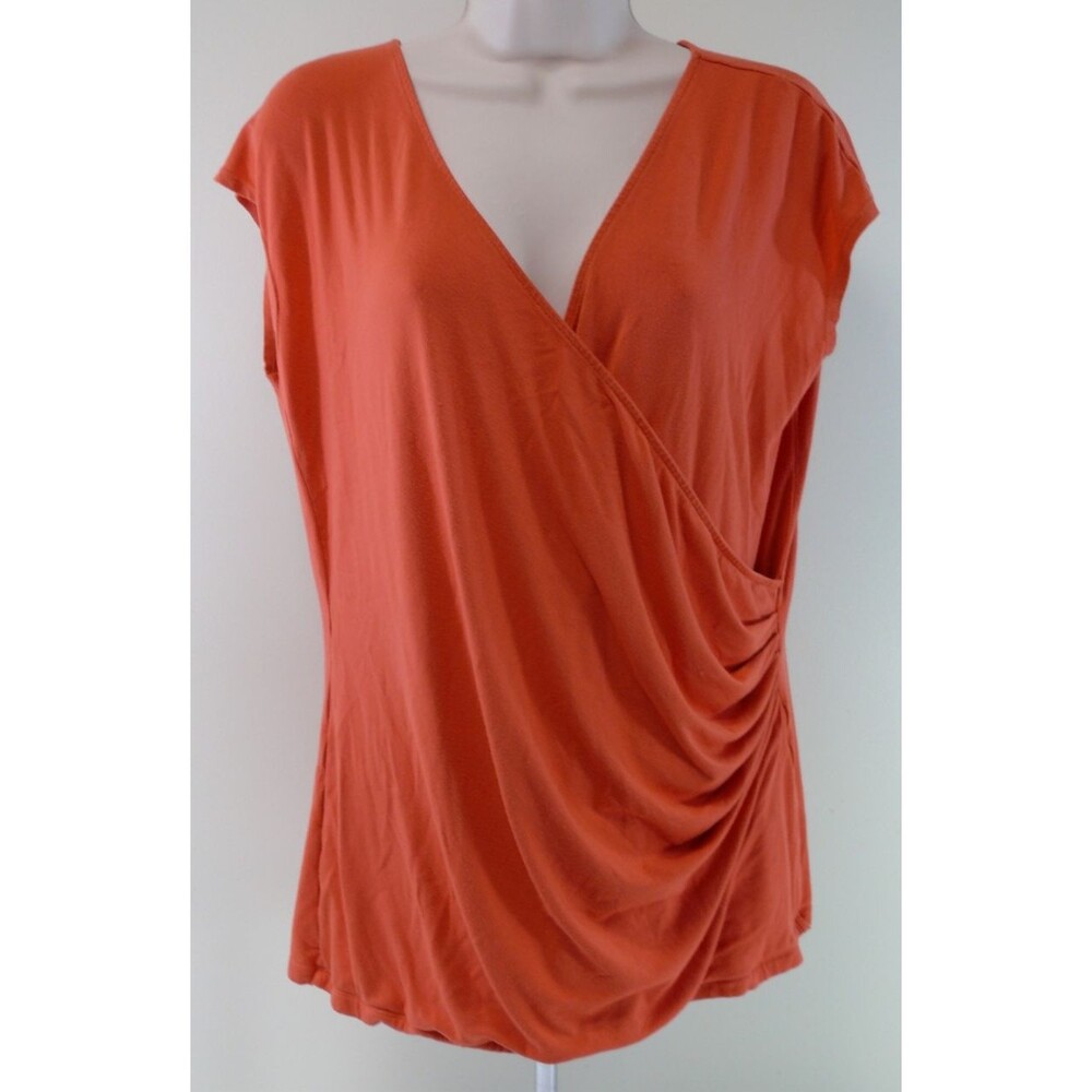 Lauren RALPH LAUREN Green Label Orange stretch Wrap Around XL Blouse Top